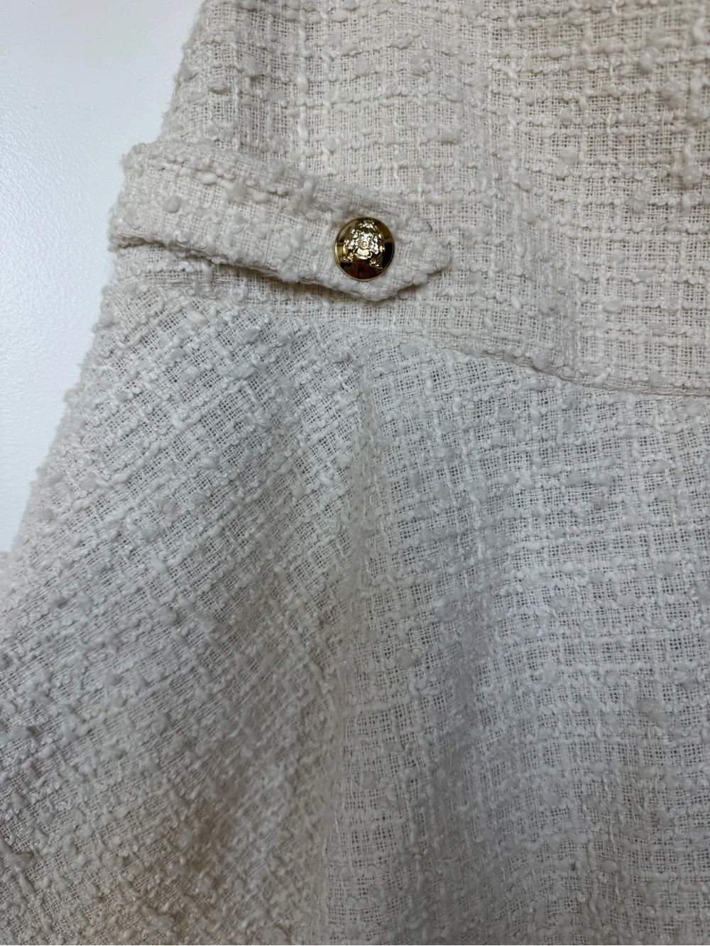 H&M Cream Tweed Flared Mini Skirt with Gold Buttons